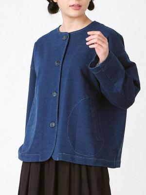 ノーカラージャケット 綿裏毛デニム