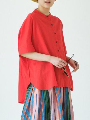 オーバーサイズ前後差ブラウス　綿麻ローン