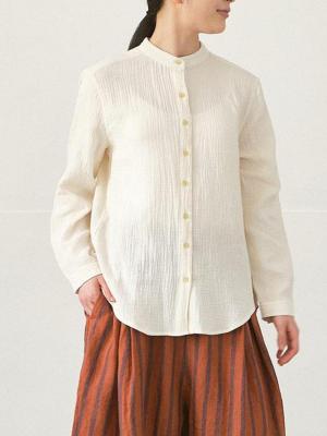 バンドカラーブラウス　綿Wガーゼ