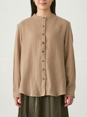 バンドカラーブラウス　綿Wガーゼ