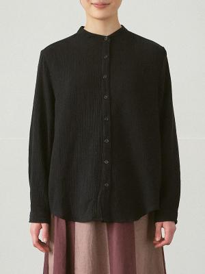 バンドカラーブラウス　綿Wガーゼ