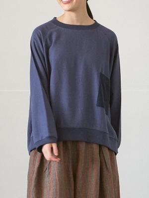 リブプルオーバーブラウス　綿麻プリペラ