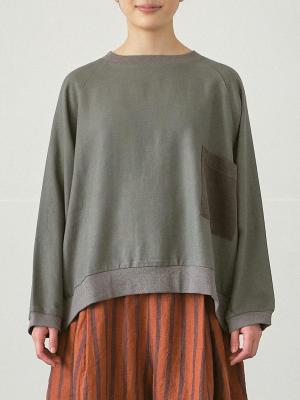 リブプルオーバーブラウス　綿麻プリペラ