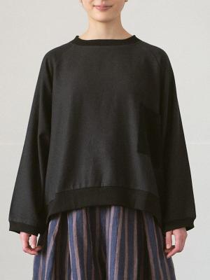 リブプルオーバーブラウス　綿麻プリペラ