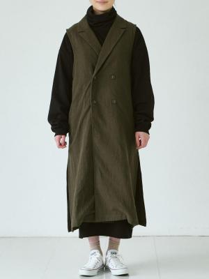 サイドスリットロングジレ　綿麻接結