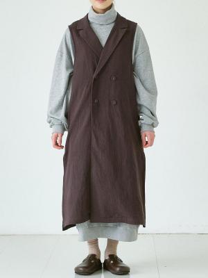 サイドスリットロングジレ　綿麻接結