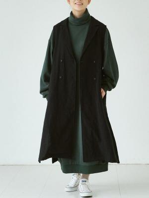 サイドスリットロングジレ　綿麻接結