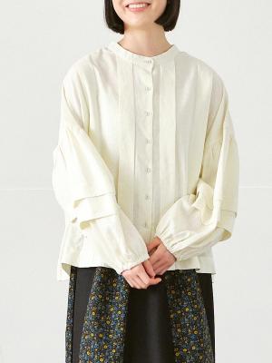 ２WAY タックデザインバルーン袖ブラウス　麻レーヨン