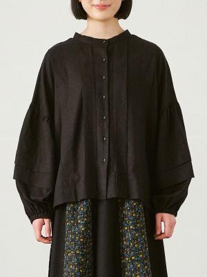 ２WAY タックデザインバルーン袖ブラウス　麻レーヨン