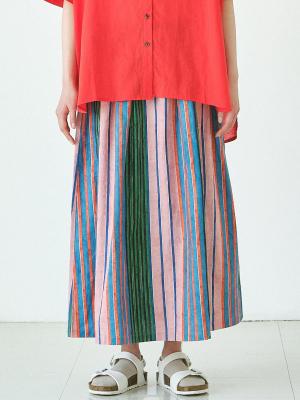 マルチストライプスカート　綿シーチング