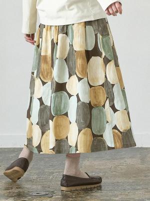 団子柄フレアスカート　綿シーチング