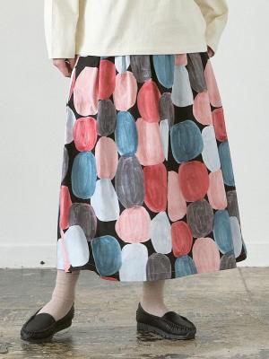 団子柄フレアスカート　綿シーチング